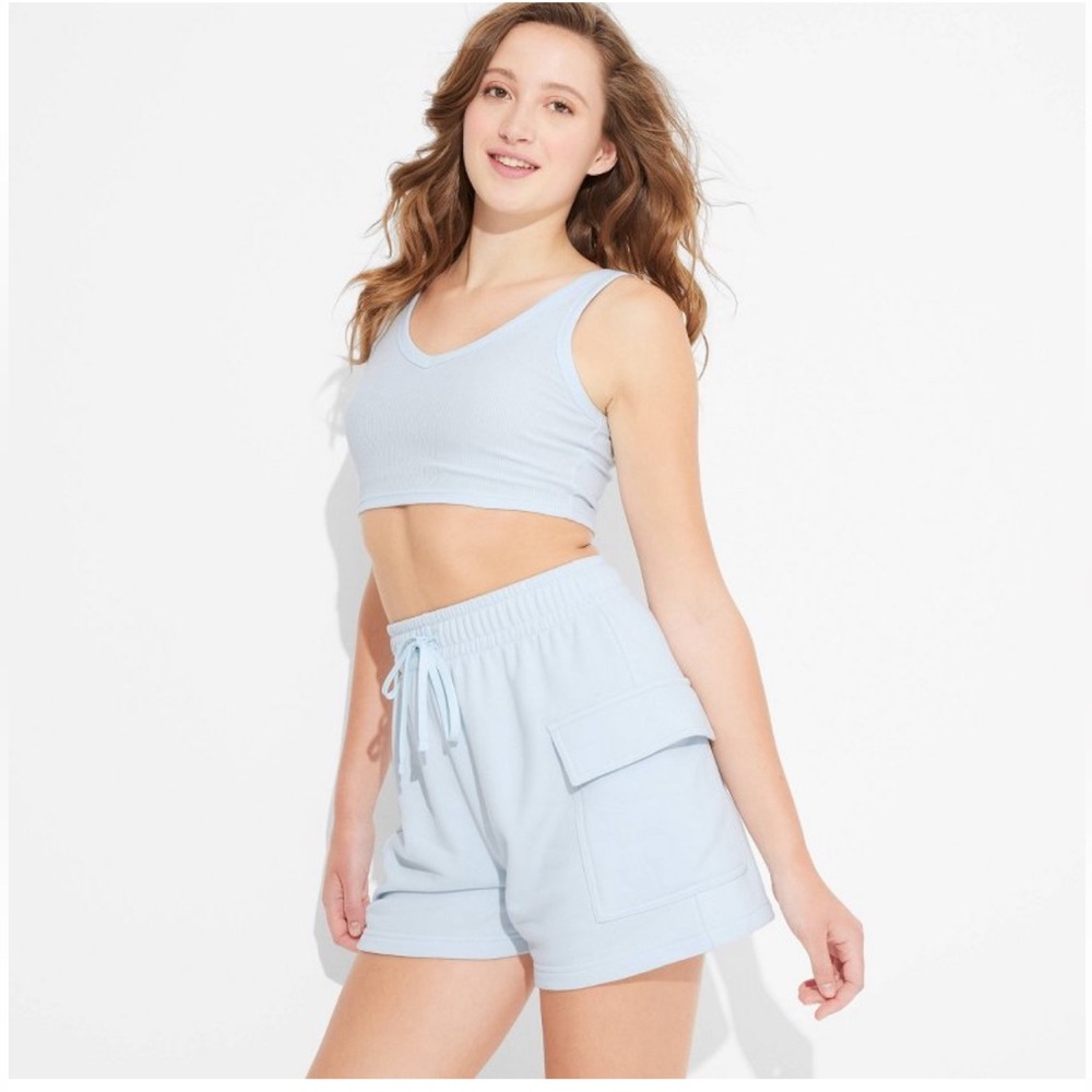 NWT Women's Mid-Rise Cargo Sweat Shorts Wild
Fable Light Aqua Blue